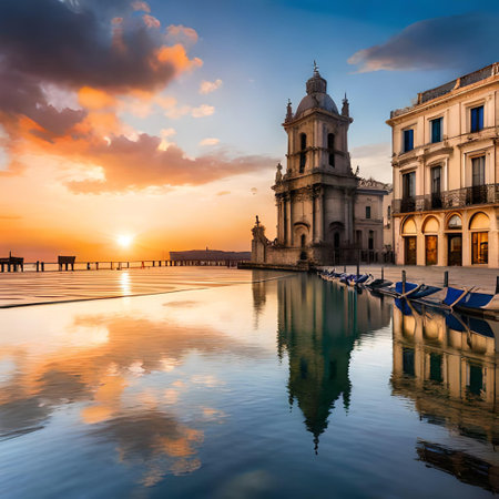 Sunset view of Santa Maria della Salute church in Venice, Italyの素材