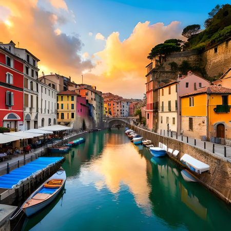 Cityscape of Portofino at sunset, Liguria, Italyの素材