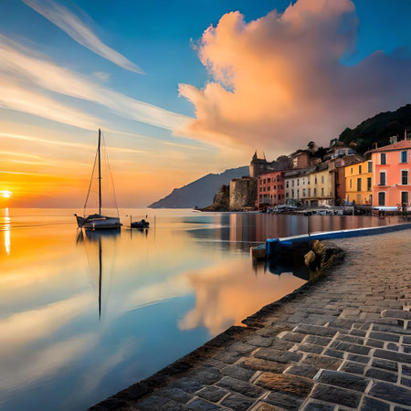 Sunset in Vernazza village, Cinque Terre, Italyの素材