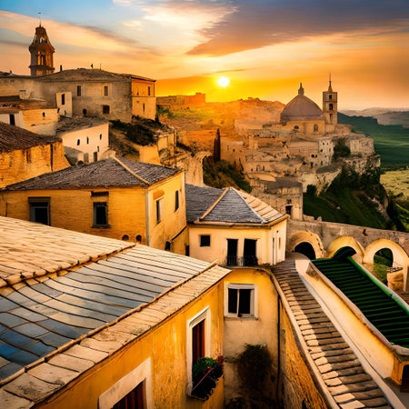 Sunset over the village of Matera, Basilicata, Italyの素材