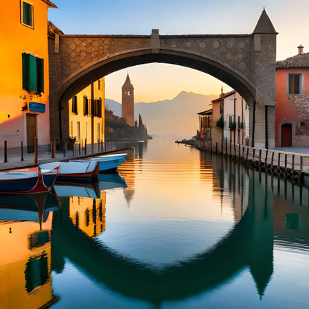Sunset view of the old town of Burano in Italy.の素材