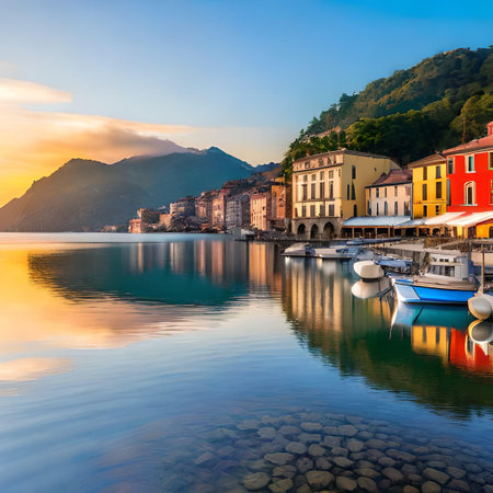Beautiful view of Ligurian village on Lake Garda, Italy.の素材