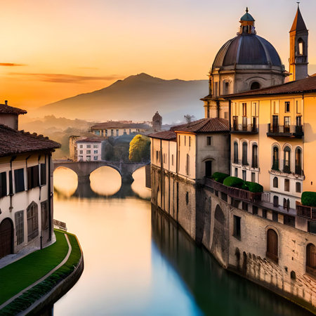 Sunrise over Ponte Vecchio in Florence, Tuscany, Italyの素材