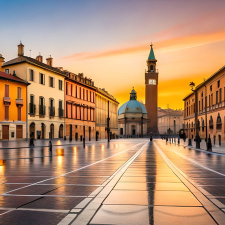 View of Piazza San Marco in Venice at sunset, Italyの素材