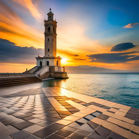 Beautiful sunset over the Hassan II Mosque in Casablanca, Moroccoの素材