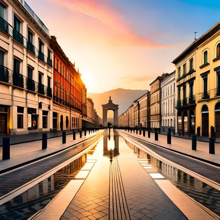 Cityscape of Plaza Mayor in Madrid at sunset, Spain, Europe.の素材