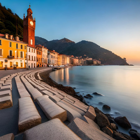 Bellagio town in Liguria, Italy at sunset.の素材