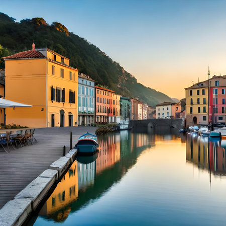 Ligurian village on the coast of Lake Como, Italyの素材