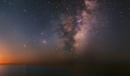 Milky way and stars in the night sky. Long exposure photograph.with grainの写真素材