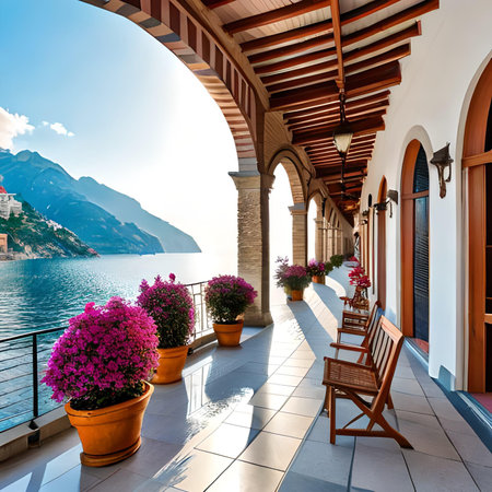 Beautiful terrace of a villa on lake Como, Italyの素材