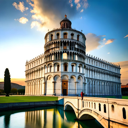 Pisa, Italy. Famous Leaning Tower of Pisa at sunset.の素材