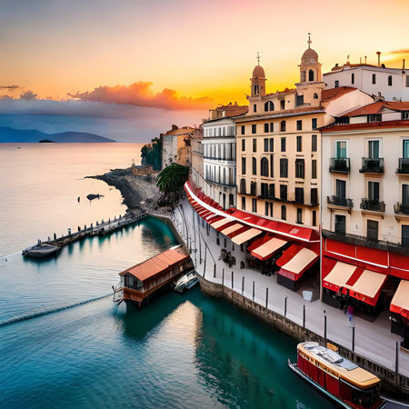 Sunset view of Portovenere, Liguria, Italyの素材
