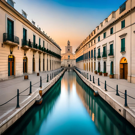 Beautiful view of the canal in Venice, Italy at sunset.の素材