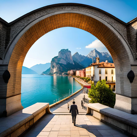 Lakeside promenade on Lake Como, Italy.の素材