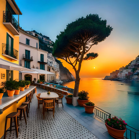 Liguria, Italy. Cinque Terre at sunset.の素材