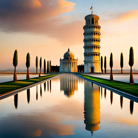 Tower of Pisa at sunset, Tuscany, Italyの素材