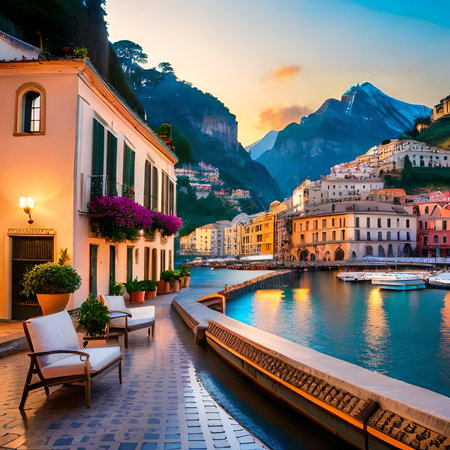 Beautiful view of Amalfi coast at sunset, Italy.の素材