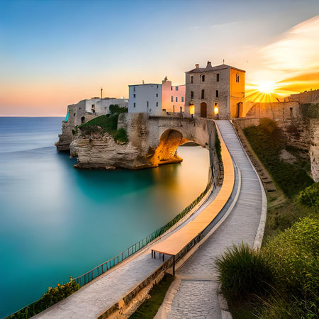 Sunset in Polignano a Mare, Cinque Terre, Italyの素材
