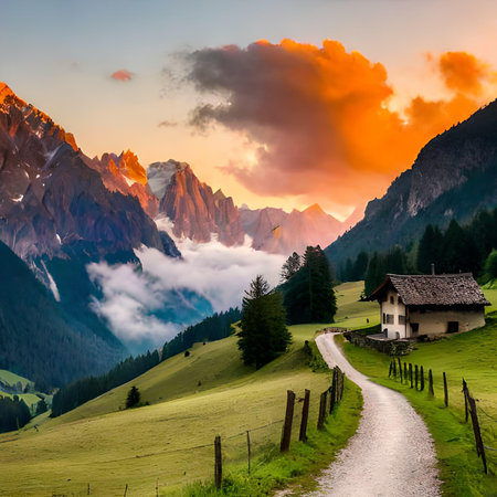 Sunset over the Dolomites in South Tyrol, Italyの素材