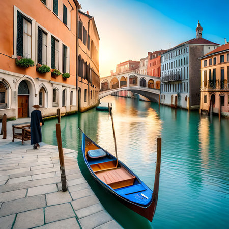 Venice, Italy. Grand canal with gondola at sunset.の素材