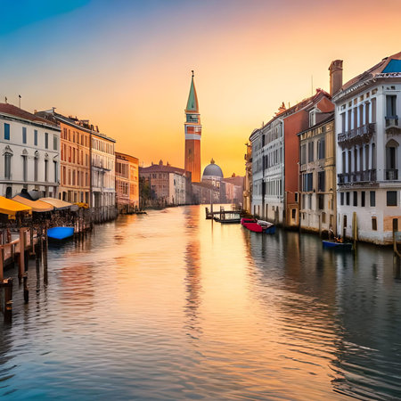 Beautiful view of Grand Canal in Venice, Italy at sunset.の素材