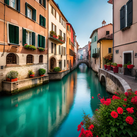 Canal in the old town of Lucca, Tuscany, Italyの素材