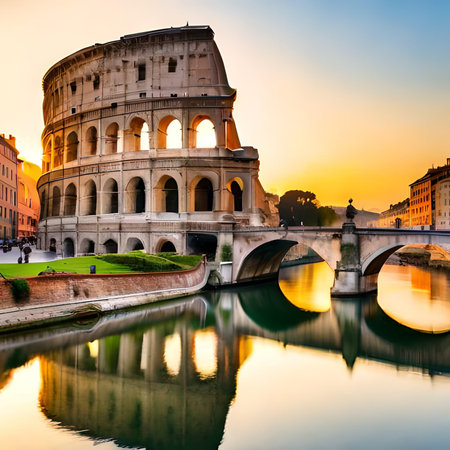 Colosseum in Rome, Italy at sunset. Travel destination.の素材