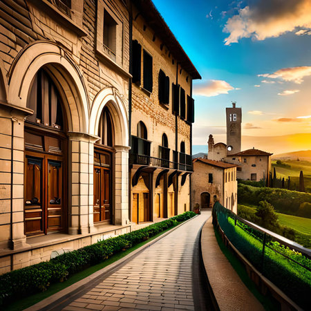 San Gimignano is a small walled medieval hill town in Tuscany, Italy.の素材
