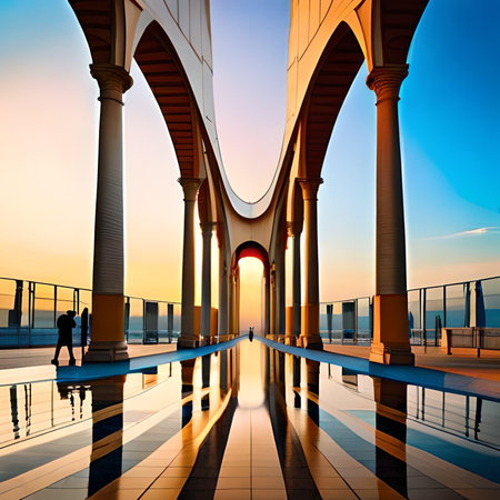 Pedestrian bridge over the river at sunset, Istanbul, Turkeyの素材