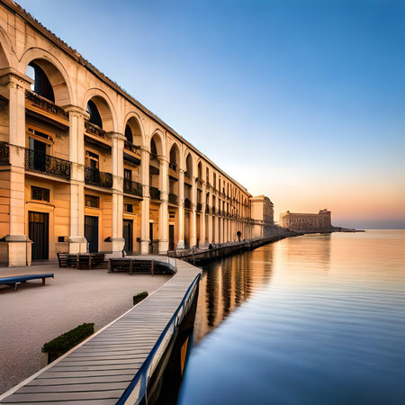 Sunset view of the port of Trieste, Italy, Europe.の素材