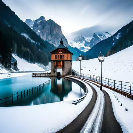 Fantastic winter landscape of lake braies in south tyrol, italyの素材