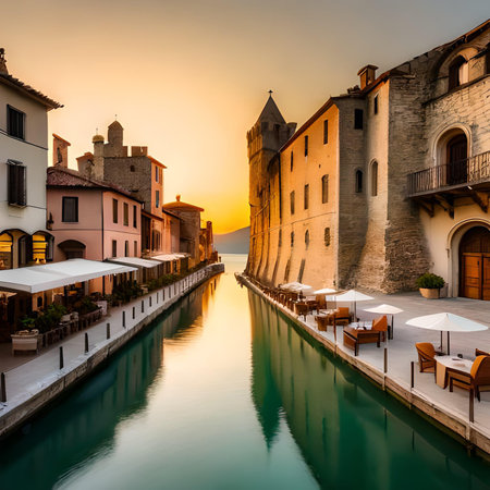 Sunset in the medieval town of San Gimignano, Italyの素材