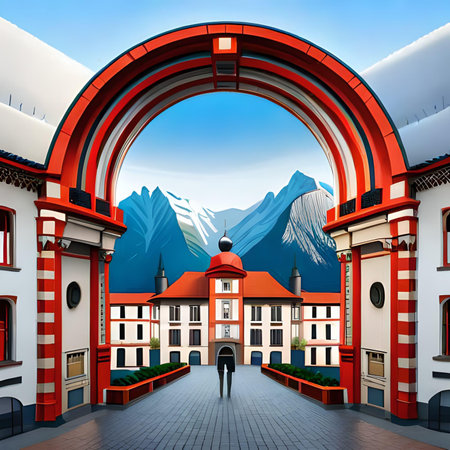 The entrance to the old town in the evening. Vector illustration.の素材
