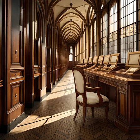 Interior of a courtroom or law enforcement office. 3D renderingの素材