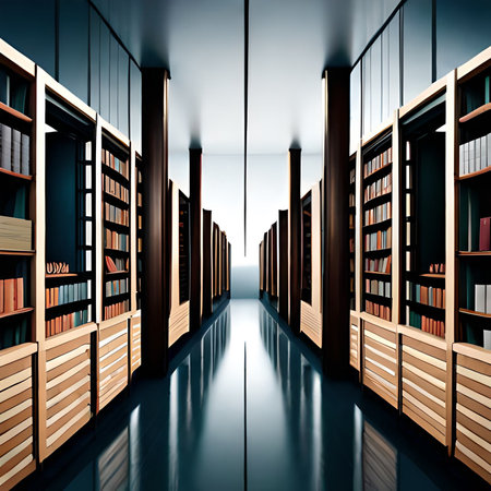 Bookshelf in a modern library. 3D rendered Illustration.の素材