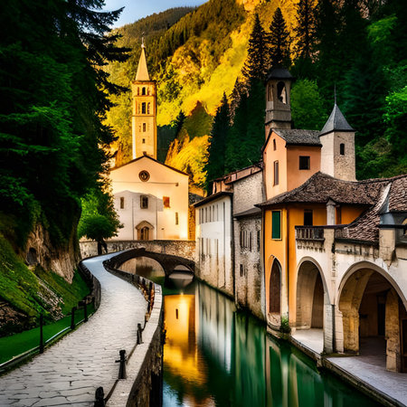 View of the Church of Santa Maria Assunta in the Swiss Alpsの素材