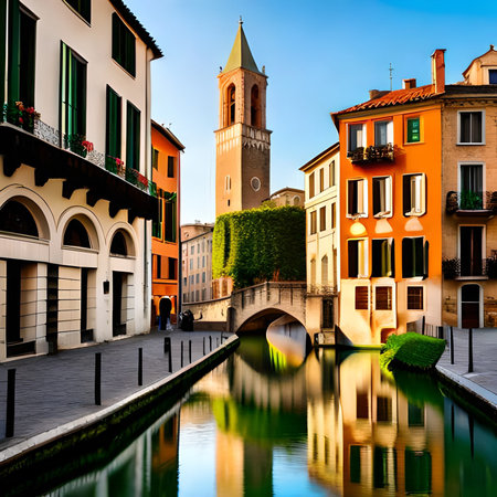 Beautiful view of the canal in Venice, Italy, Europe.の素材