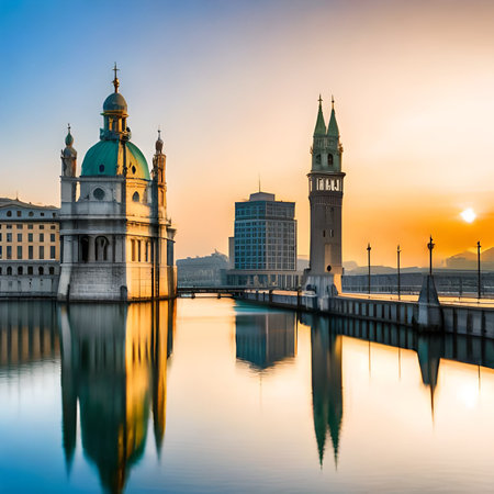 Sunset view of the famous St. Stephen's Basilica in Budapest, Hungaryの素材
