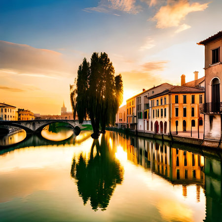 Beautiful view of the canal in Venice at sunset, Italy.の素材