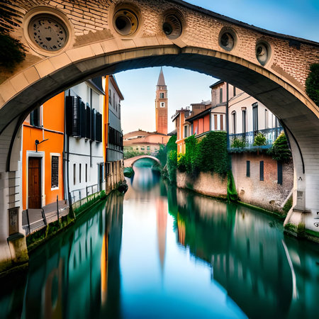 View of the bridge over the canal in Verona, Italy.の素材