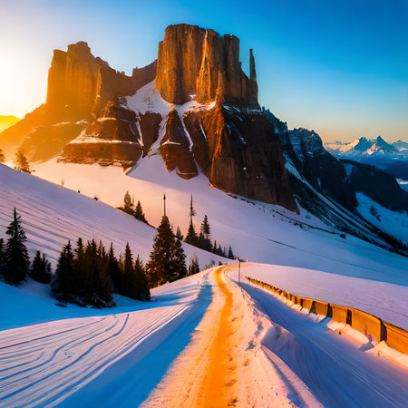 Fantastic winter landscape of Dolomites mountains, Italy.の素材