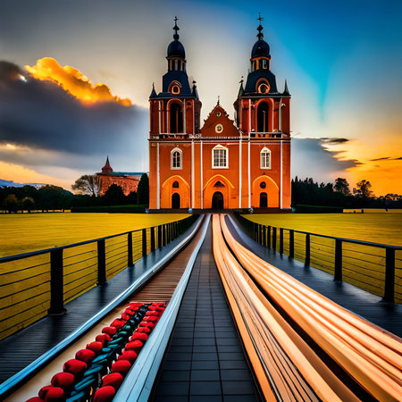 St. Mary's Church at sunset in Vilnius, Lithuania.の素材