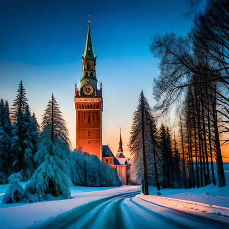 Tower of the Kazan Kremlin in winter, Tatarstan, Russiaの素材