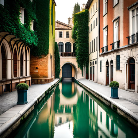 Canal in the old town of Bologna, Italy.の素材