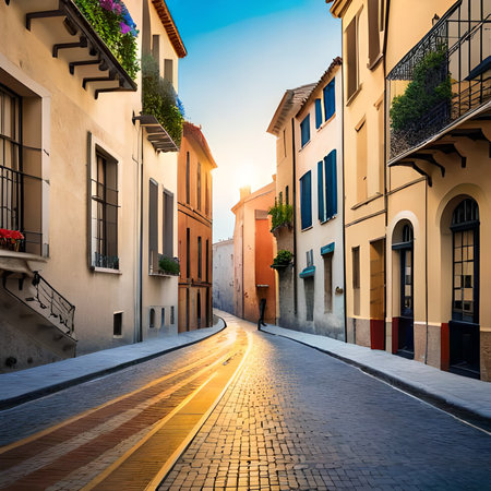 Street in the old town of Rovinj, Croatia.の素材