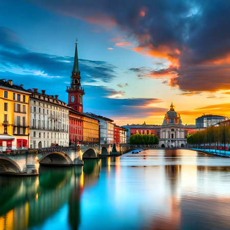 Panoramic view of the old town of Turin, Italy.の素材