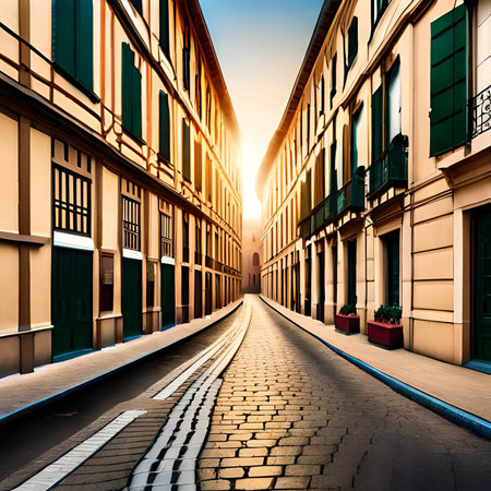 Street in the old town of Lisbon at sunset, Portugal. Europe.の素材