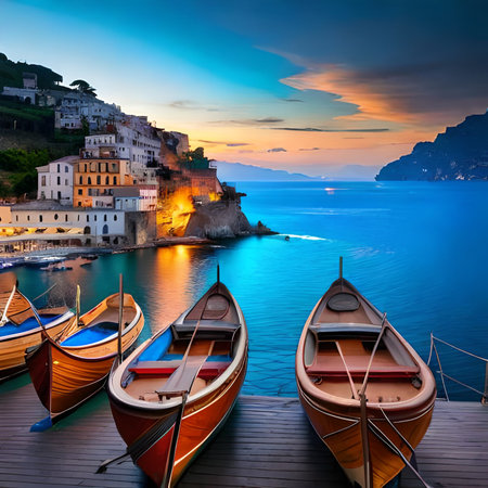 Colorful sunset in Cinque Terre, Liguria, Italyの素材