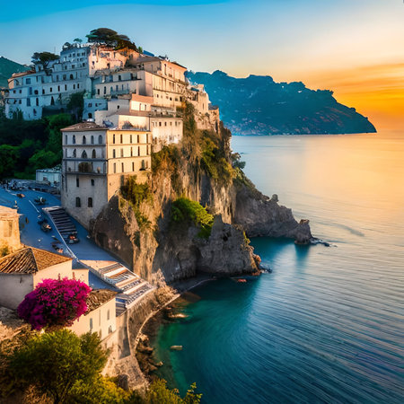 Sunset over Amalfi Coast, Campania, Italy.の素材