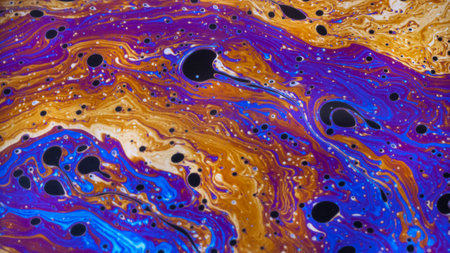 Marbled blue abstract background with golden sequins. Liquid marble pattern.の写真素材